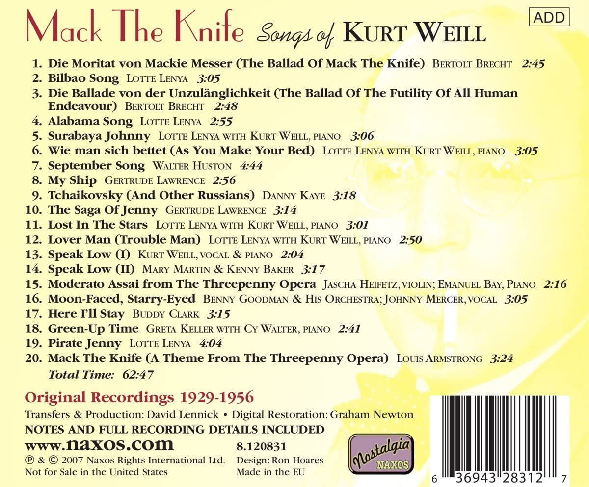 USED CD - Various - Mack The Knife: Songs Of Kurt Weill