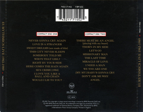 USED 3CD - Eurythmics – Live 1983 - 1989