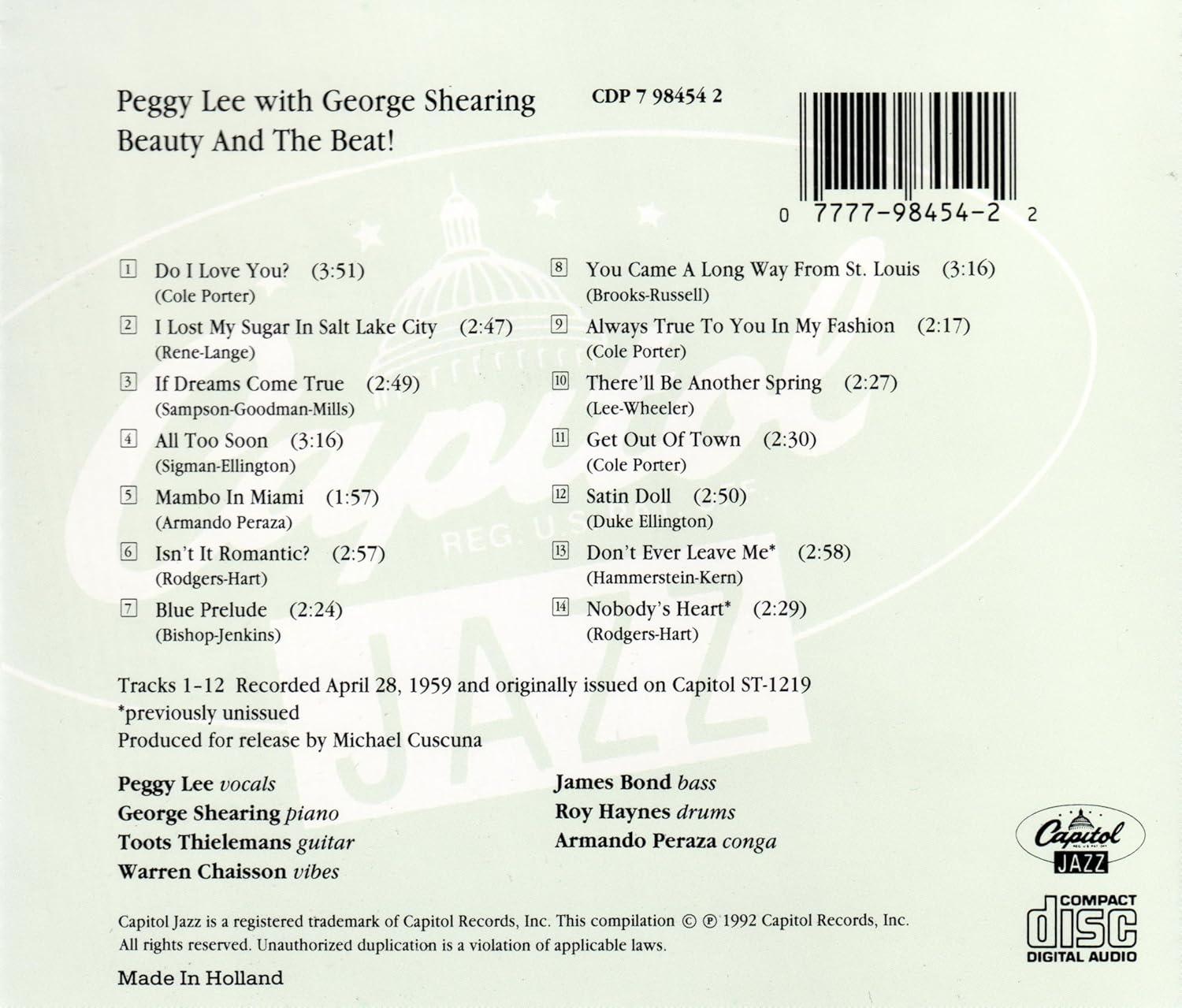 USED CD - Peggy Lee – Beauty & The Beat