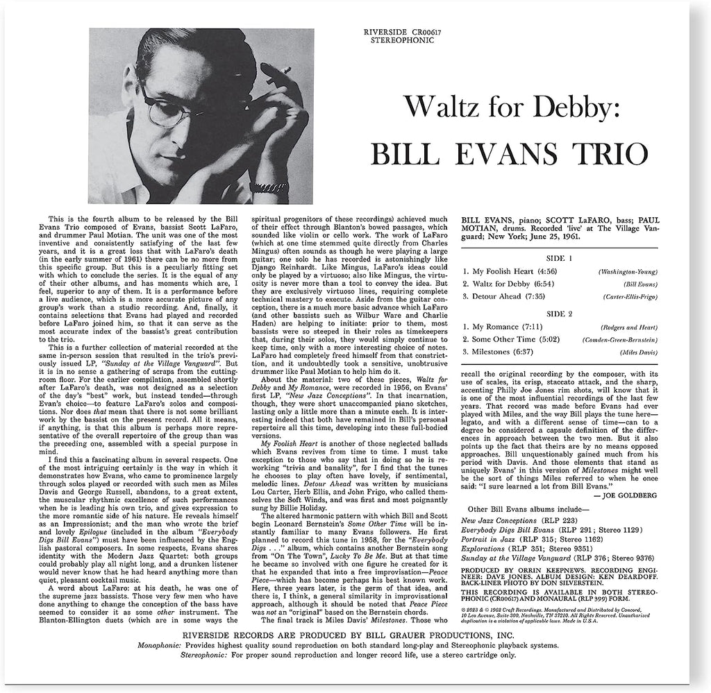 LP - Bill Evans -  Waltz For Debby (Original Jazz Classics Series)