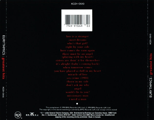 USED CD - Eurythmics – Greatest Hits