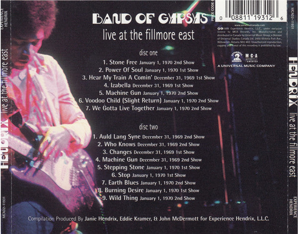 USED 2CD - Hendrix – Live At The Fillmore East