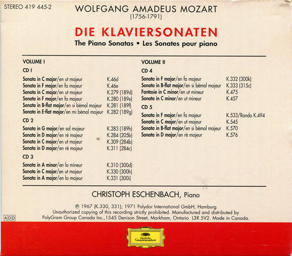 USED 5CD - Christoph Eschenbach - Mozart : The Piano Sonatas