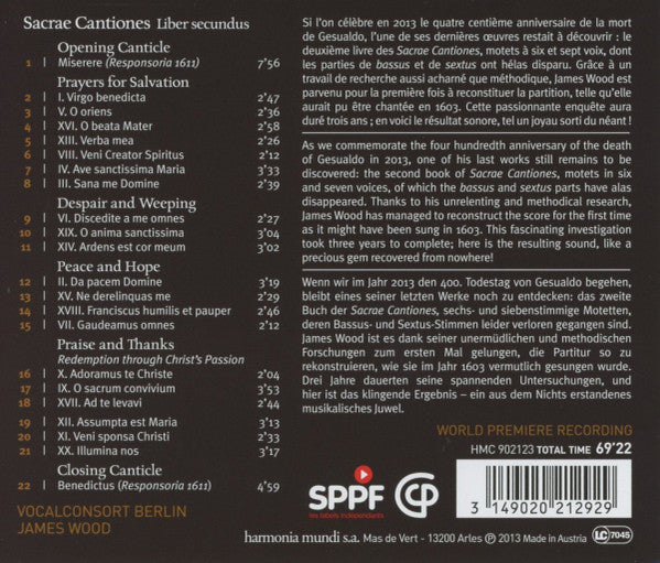 USED CD - Carlo Gesualdo - Vocalconsort Berlin, James Wood – Sacrae Cantiones Liber Secundus