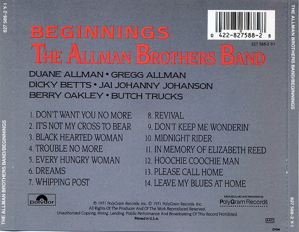 USED CD - The Allman Brothers Band – Beginnings