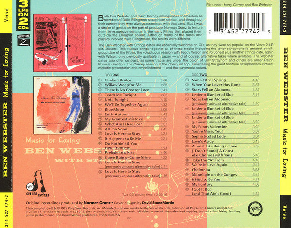 USED 2CD - Ben Webster With Strings, Harry Carney – Music For Loving / Music With Feeling