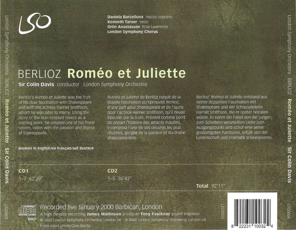 USED 2CD - Berlioz, Sir Colin Davis, London Symphony Orchestra, Daniela Barcellona, Kenneth Tarver, Orlin Anastassov, London Symphony Chorus – Roméo Et Juliette