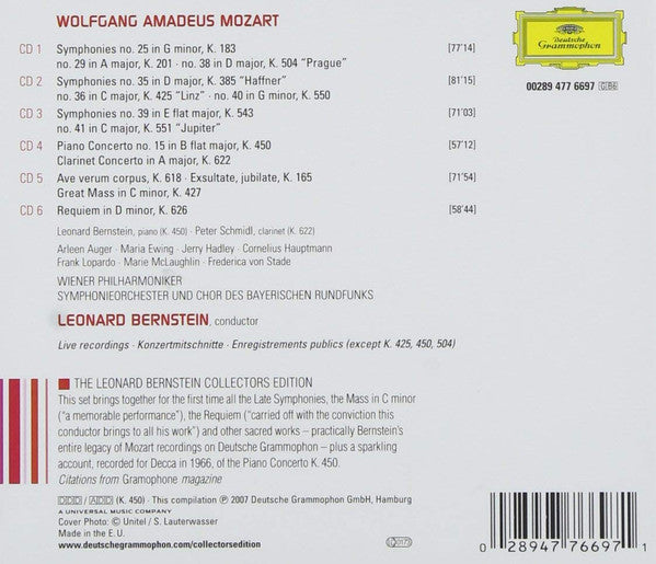 USED 6CD - Leonard Bernstein, Mozart – The Late Symphonies, Great Mass In C Minor, Requiem