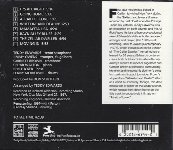 USED CD - The Teddy Edwards Sextet – It's All Right!