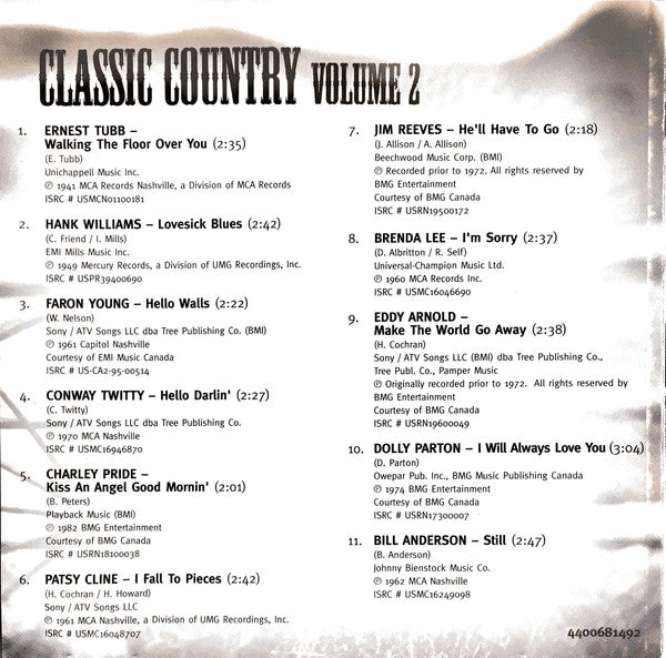 USED CD - Various – The Best of Classic Country Volume 2