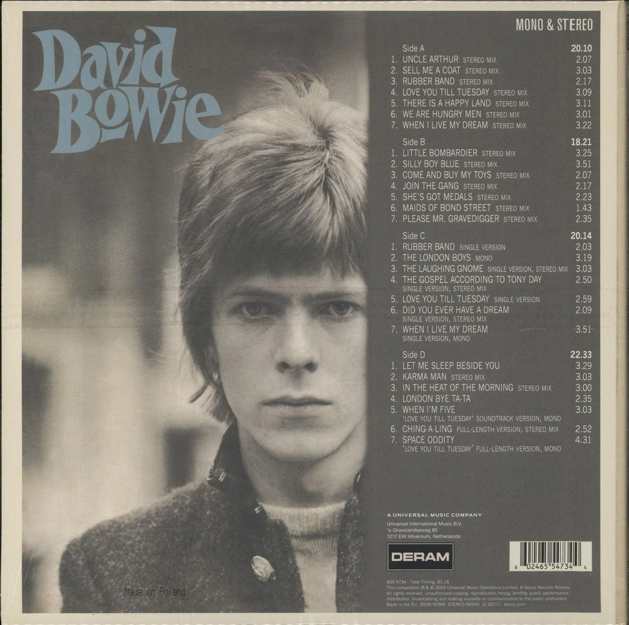 David Bowie - David Bowie (Limited Edition, Cream & Green Swirl Colored Vinyl) (2 Lp's) |