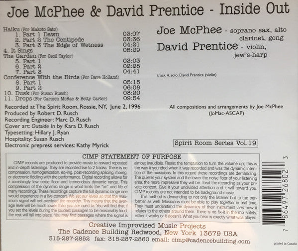USED CD - Joe McPhee & David Prentice – Inside Out