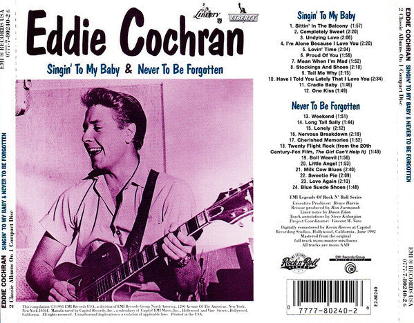 USED CD - Eddie Cochran – Singin' To My Baby & Never To Be Forgotten