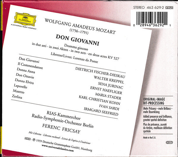 USED 3CD - Wolfgang Amadeus Mozart - Fischer-Dieskau, Kohn, Kreppel, Jurinac, Haefliger, Stader, Sardi, Seefried, Radio-Symphonie-Orchester Berlin • Ferenc Fricsay – Don Giovanni