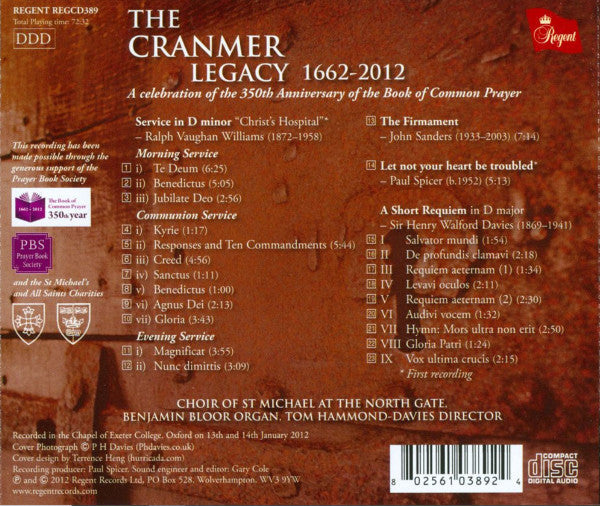 USED CD - Choir Of St Michael At The North Gate, Oxford, Tom Hammond-Davies – The Cranmer Legacy