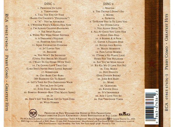 USED 2CD - Perry Como – Greatest Hits