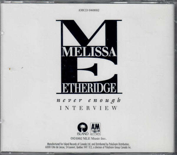 USED CD - Melissa Etheridge ‎– Never Enough Interview