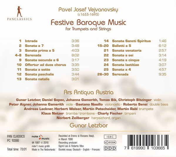 USED CD - Pavel Josef Vejvanovsky, Ars Antiqua Austria, Gunar Letzbor – Festive Baroque Music For Trumpets And Strings