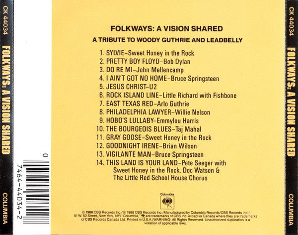 USED CD - Various – Folkways: A Vision Shared (A Tribute To Woody Guthrie And Leadbelly)
