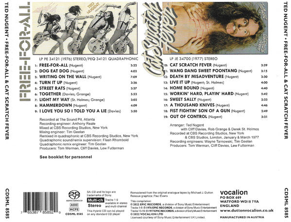 USED SACD - Ted Nugent – Free-For-All & Cat Scratch Fever
