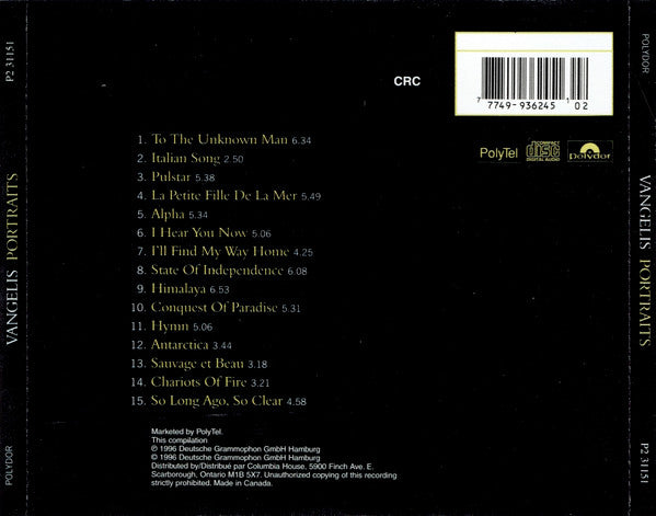 USED CD - Vangelis – Portraits (So Long Ago, So Clear)