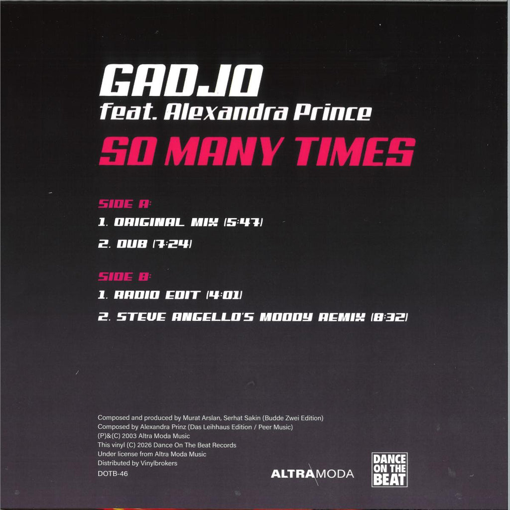 Gadjo feat. Alexandra Prince - So Many Times (PINK VINYL 12" Dance On The Beat DOTB-46) | NEW Mint (M) Mint (M)