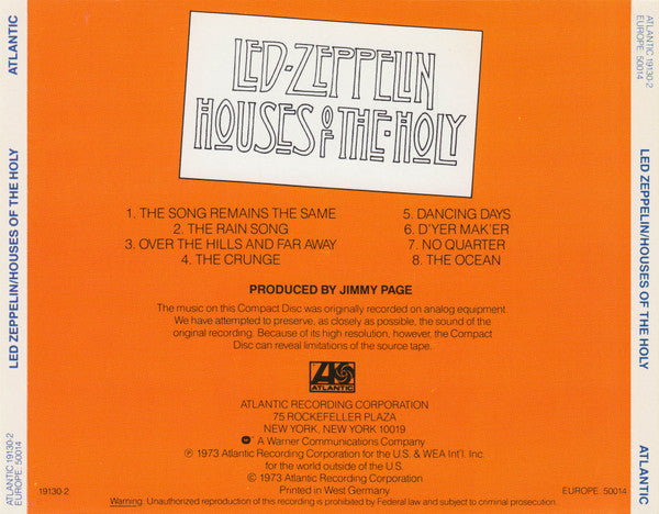 USED CD - Led Zeppelin – Houses Of The Holy (WG TARGET)