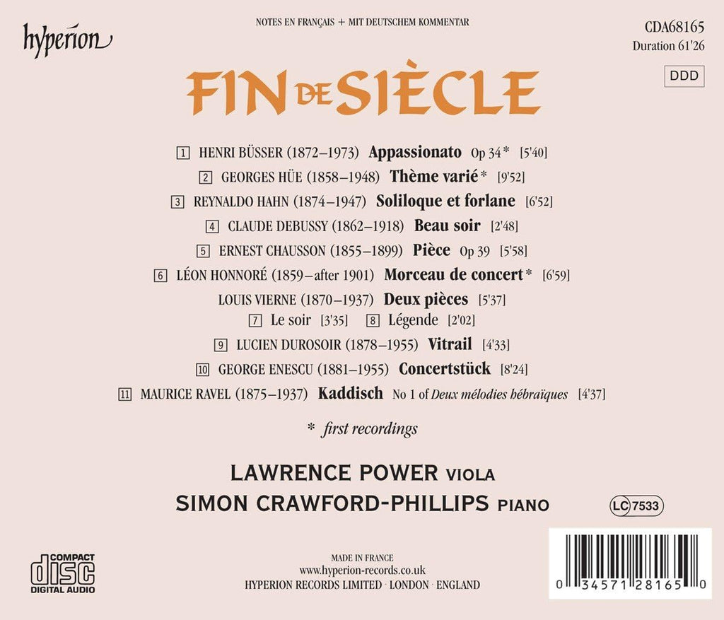 USED CD - Lawrence Power, Simon Crawford-Phillips – Fin De Siècle