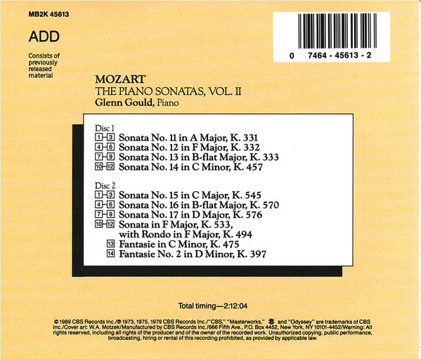 Mozart - Glenn Gould – The Piano Sonatas, Vol. II - USED 2CD