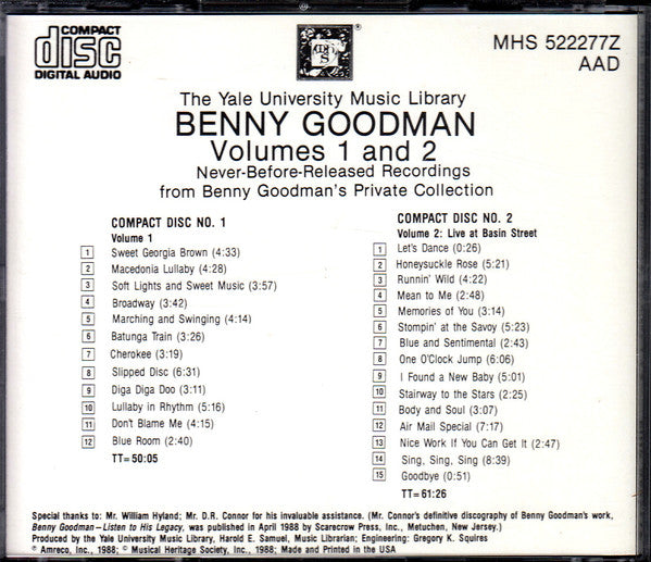 USED 2CD - Benny Goodman – The Benny Goodman Yale Archives, Volumes 1 & 2