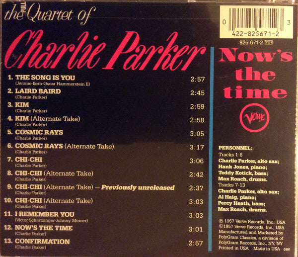 USED CD - The Quartet Of Charlie Parker – Now's The Time