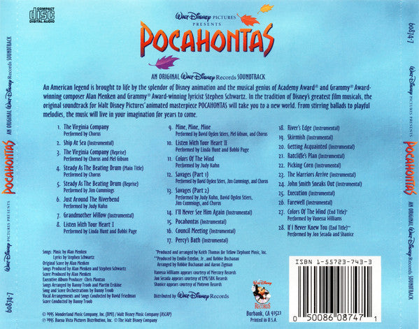 USED CD - Alan Menken, Stephen Schwartz – Pocahontas (An Original Walt Disney Records Soundtrack)