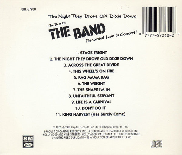 USED CD - The Band – The Night They Drove Old Dixie Down (The Best Of The Band Recorded Live In Concert!)