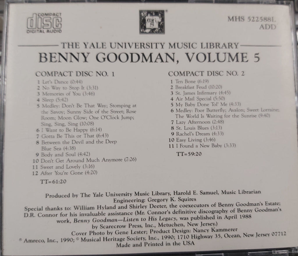 USED 2CD - Benny Goodman Featuring Bobby Hackett, Red Norvo, Flip Phillips, Bill Harris – The Yale University Music Library - Benny Goodman - Volume 5 - Never Before Released Recordings From Benny Goodman's Private Collection