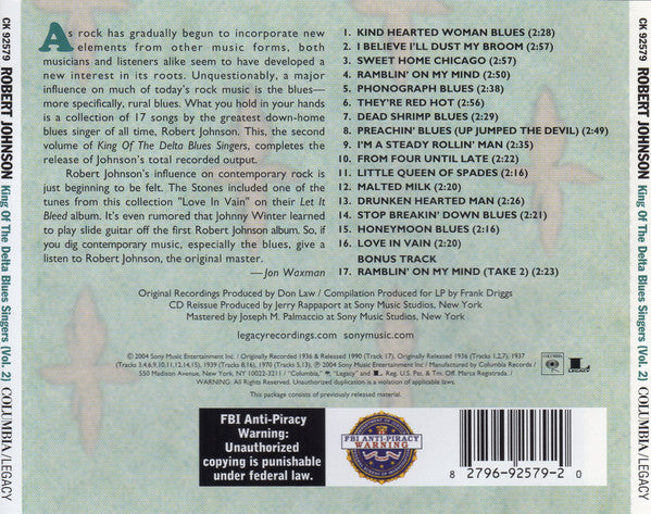 USED CD - Robert Johnson – King Of The Delta Blues Singers (Vol. 2)