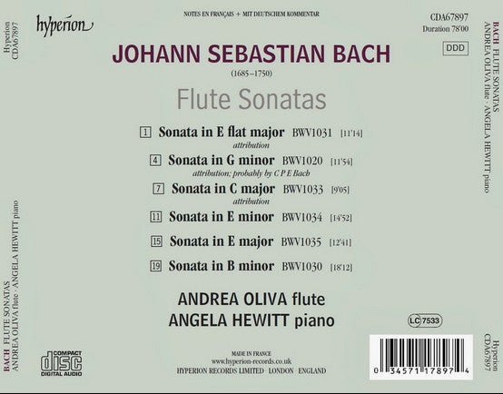 USED CD - Bach, Angela Hewitt, Andrea Oliva – Flute Sonatas