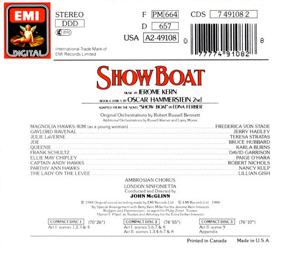 USED 3CD - Jerome Kern & Oscar Hammerstein 2nd - Frederica von Stade, Jerry Hadley, Teresa Stratas, Bruce Hubbard, Ambrosian Chorus, London Sinfonietta, John McGlinn – Show Boat