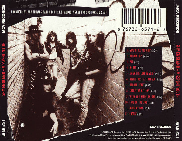 USED CD - Shy England – Misspent Youth