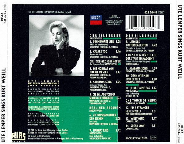 USED CD - Ute Lemper Sings Kurt Weill – Ute Lemper Sings Kurt Weill