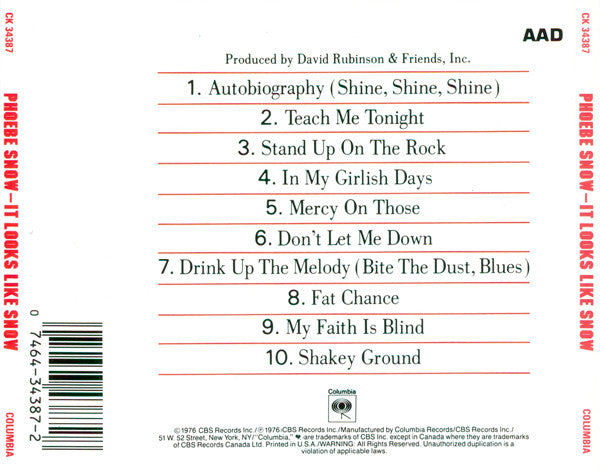 USED CD - Phoebe Snow – It Looks Like Snow