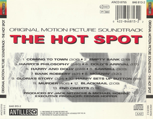 USED CD - John Lee Hooker, Miles Davis, Taj Mahal, Roy Rogers, Tim Drummond, Earl Palmer, Bradford Ellis, Jack Nitzsche – The Hot Spot (Original Motion Picture Soundtrack)