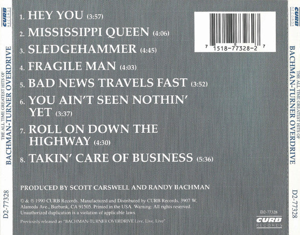 Bachman-Turner Overdrive – The All Time Greatest Hits Live - USED CD