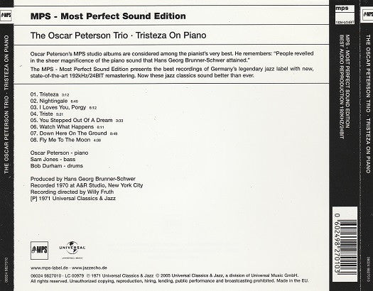 USED CD - The Oscar Peterson Trio – Tristeza On Piano