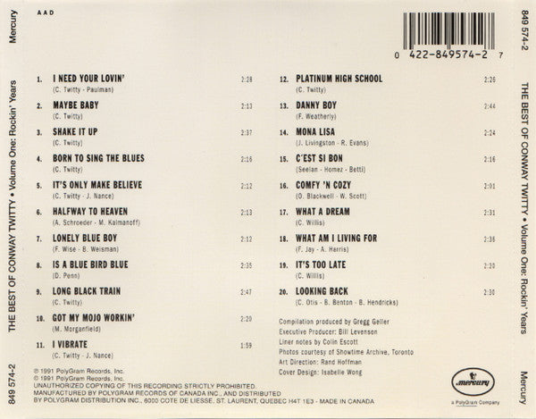 USED CD - Conway Twitty – The Best of Conway Twitty Volume One: Rockin' Years