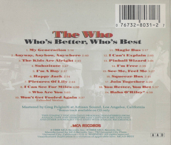 USED CD - The Who – Who's Better, Who's Best